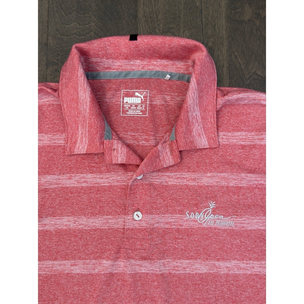 Puma Mens DryCell Red Striped Performance Polo Shirt Size L Embroidered Logo